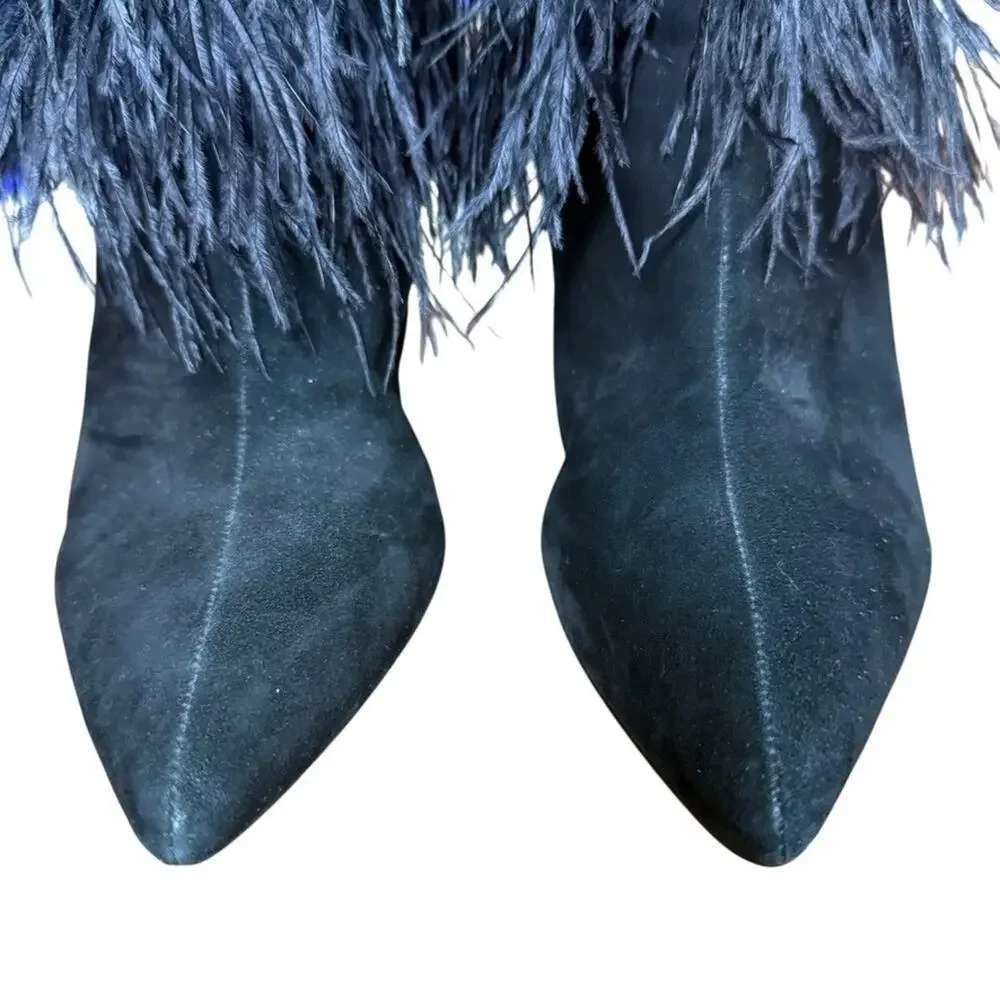 Jessica Simpson Piume Feather Black High Heel Ankle Boots Booties Shoes sz 10